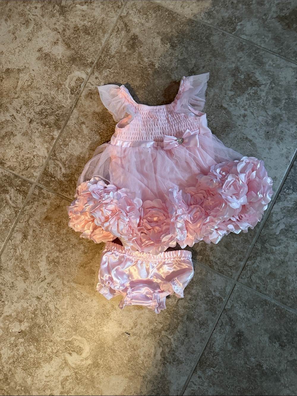Nannette Pink Floral Petal Ruffle Dress with Satin Bloomers